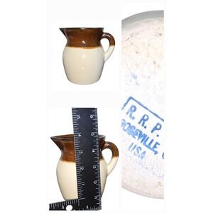 VTG 40s Brown Dip Pottery Jug Pitcher Creamer RRP Co Roseville Ohio USA